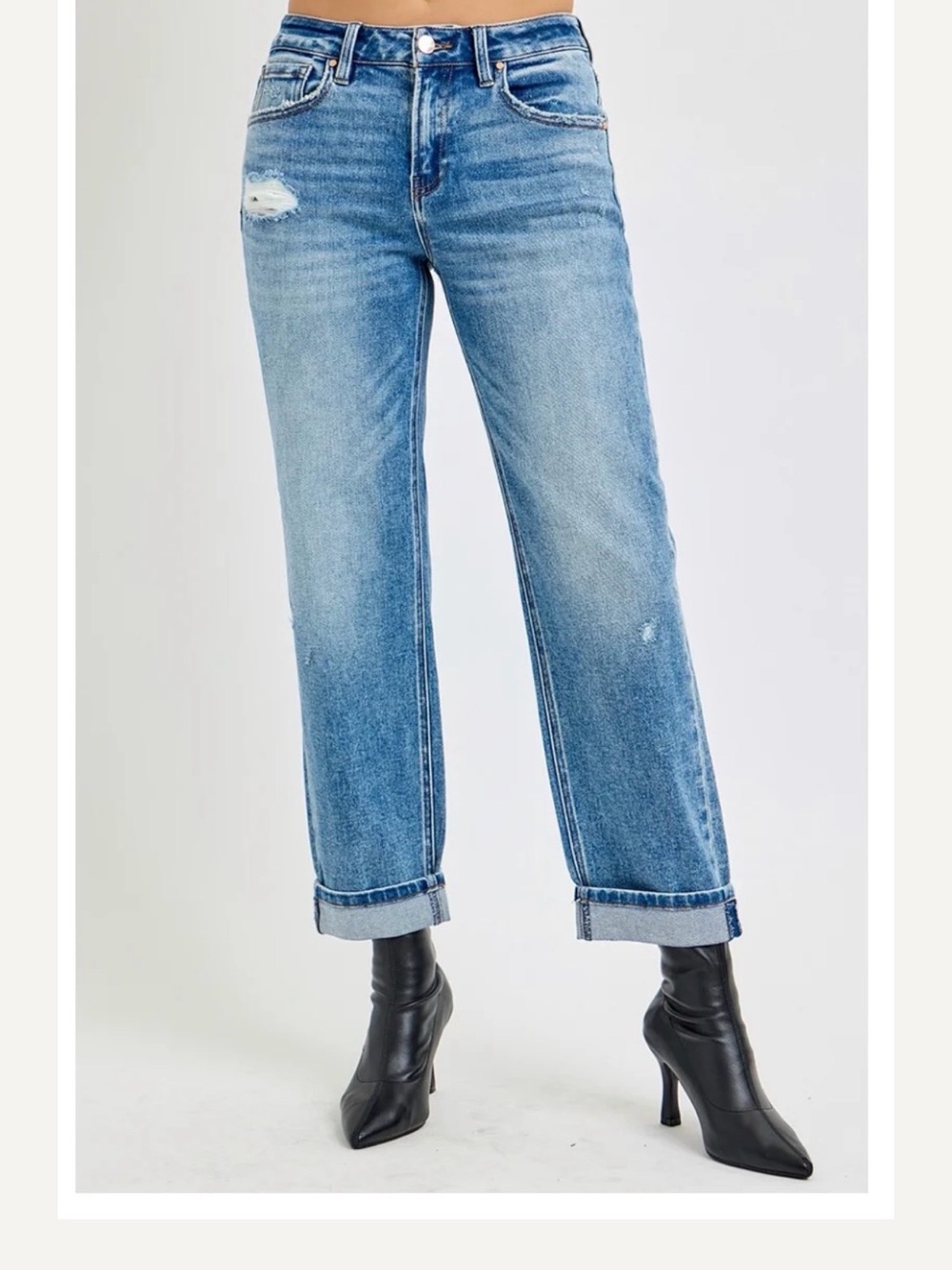 Source Unknown Light Blue Boyfriend Jeans with Rolled Cuff